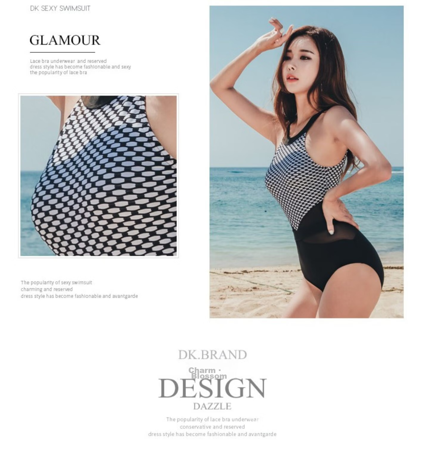 DK Swimsuit for Women, Sexy Slimming Tummy-Covering Conservative One-Piece Black And White Small Chest Push-Up Swimwear for Hot Springs 20
