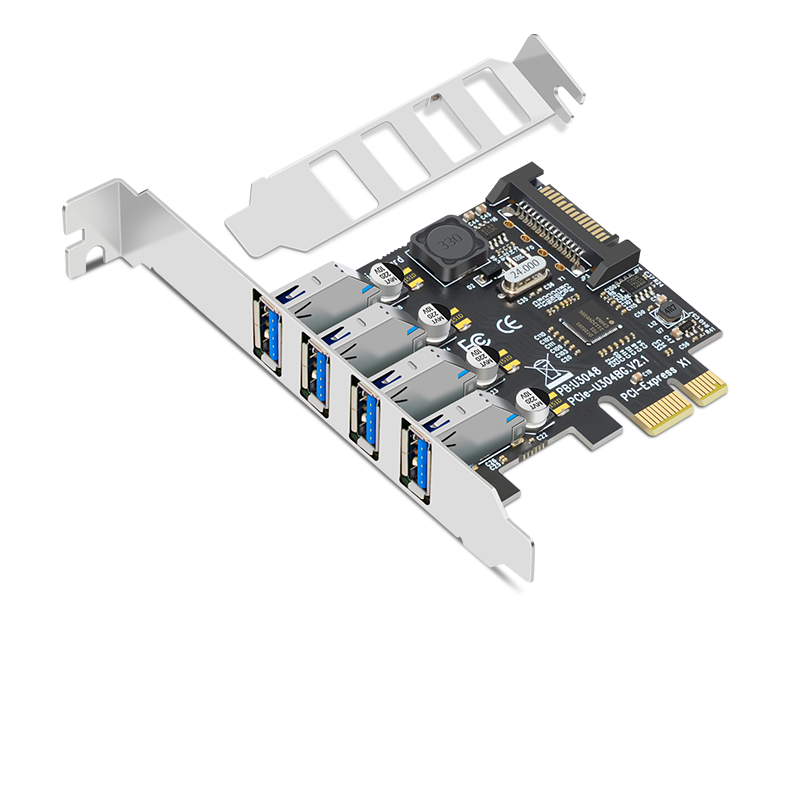 EB-LINK PCIe to 4-Port USB 3.0 Expansion Card Supports Mini Tower, Realtek (NEC) Chip Desktop Computer Internal Four-Port USB Adapter Card Independent No Power Supply Stable Versio
