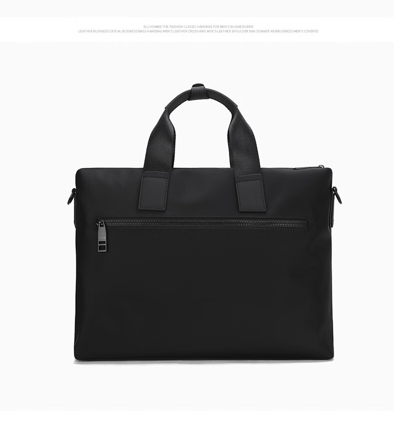 ELLE HOMME Business Men's Briefcase, Nylon Canvas Shoulder Crossbody Bag, Handheld Laptop Bag for Men, 06810 Black 18