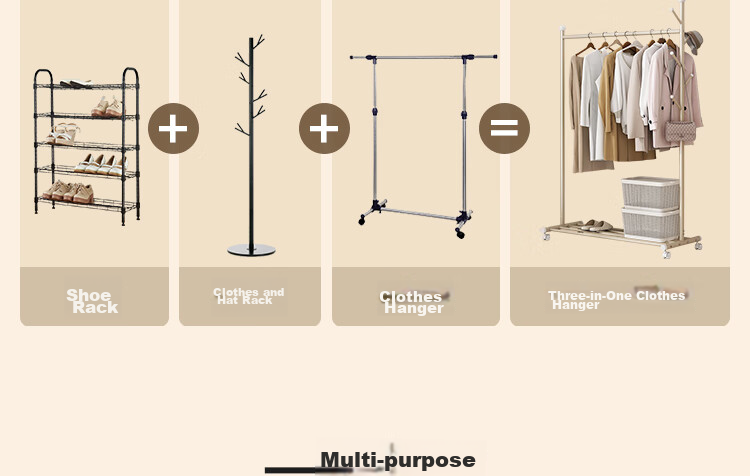 QIAONAMEI Clothes Drying Rack, Floor-Standing Bedroom Coat Rack, Indoor Dormitory Clothes Hanger, Storage Rack, Balcony Clothes Rod, 2441-WH 8