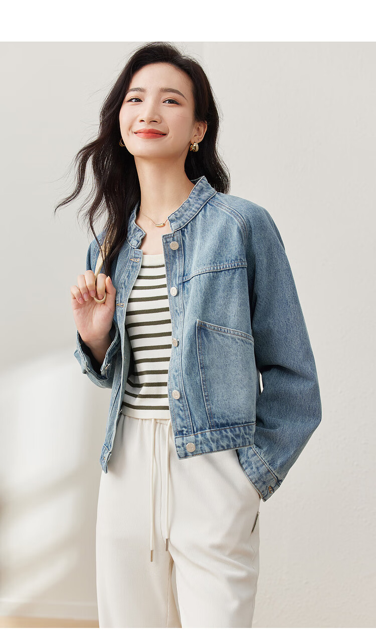 Sentubila Spring And Autumn Pure Cotton Denim Jacket, Short High-End Women's Clothing, Elegant Casual Versatile Top, Denim Blue, XL 25