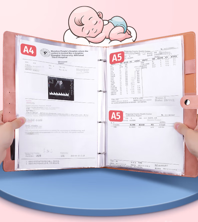 SIMAA Pregnancy Check-Up Organizer A4 A5 Prenatal Report Folder Document Storage Bag Pregnancy Loose-Leaf Record File Portable Ultrasound Examination File Folder Lavender Purple 6
