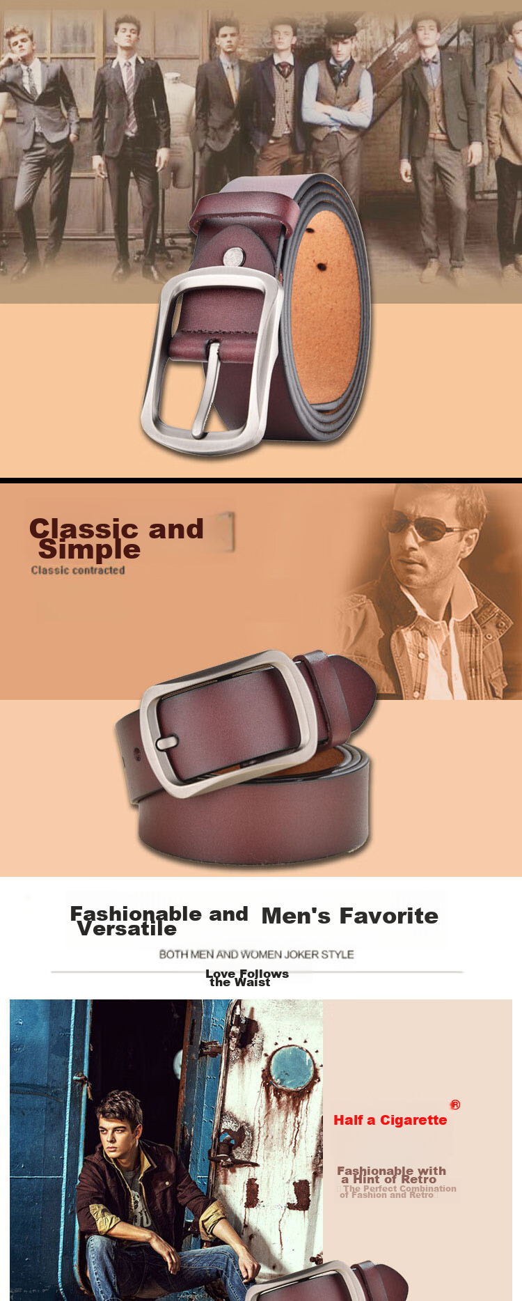 HALFEEL Men's Leather Belt, Casual Cowhide Waistband, Vintage Genuine Pin Buckle Trouser Belt, Durable Business Belt for Military Training And Father's Day 1