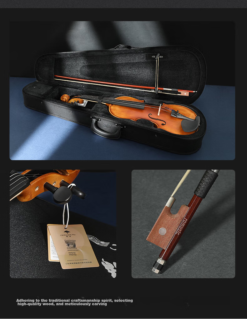 Romusic Violin Alpine Spruce Handmade Solid Wood Children's Adult Beginner Intermediate Performance RV-102Y [1/2] 14