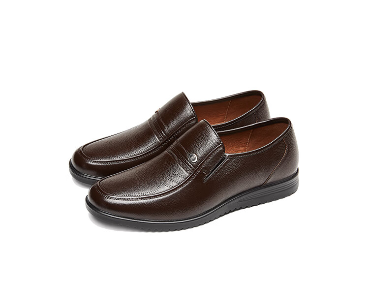 Kangnai Men's Leather Shoes, Round Toe Slip-On Formal Shoes, Lightweight Comfortable Loafers, Middle-Aged And Elderly Business Casual Shoes, Black, Size 38 15
