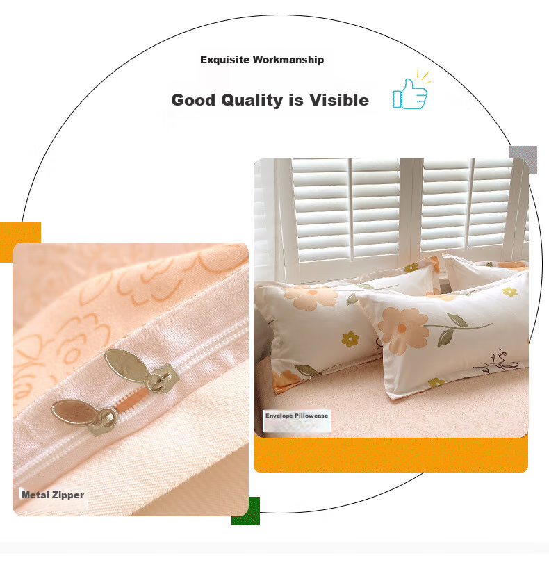 Grace Four-Piece Bedding Set, 7A Antibacterial Bedding Double Duvet Cover for 1.8/2 Meter Bed, Early Summer-Orange (Duvet Cover 2.2*2.4 Meters) 7