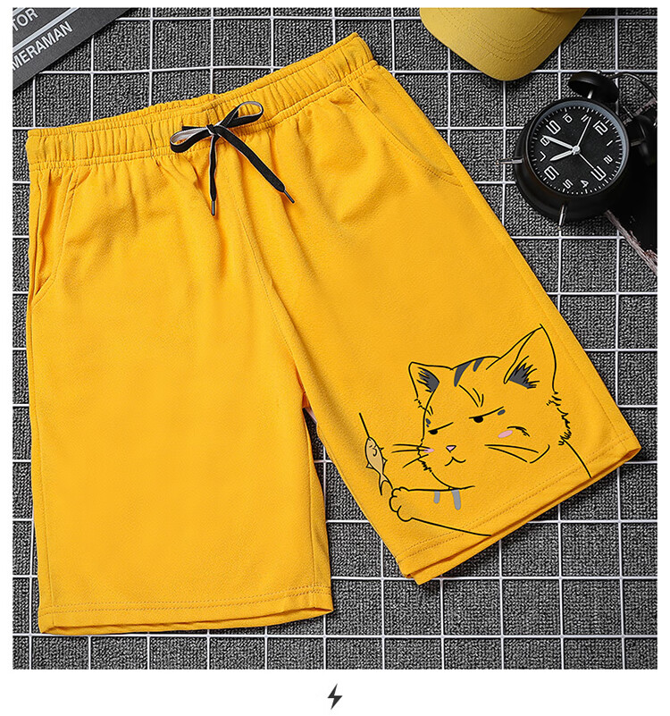 ROMON Men's Shorts, Summer Korean Style Trendy Printed Pants, Men's Sports Beach Shorts, Black M 11
