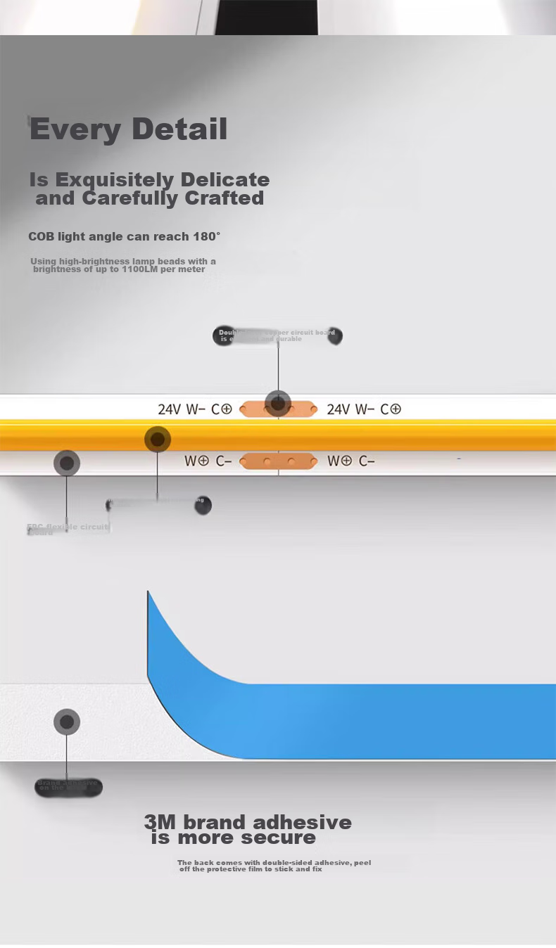 JIAOJIAOZHE COB LED Strip Light, Low Voltage Linear Light, Recessed Adhesive Strip, 24V Living Room Ceiling Line Light, 10 Meters Cool White 4