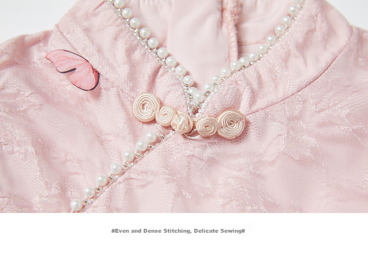 ASK JUNIOR Girls' Summer Dress with Small Flutter Sleeves, Retro New Chinese-Style Butterfly Qipao Dress, Princess Dress 22