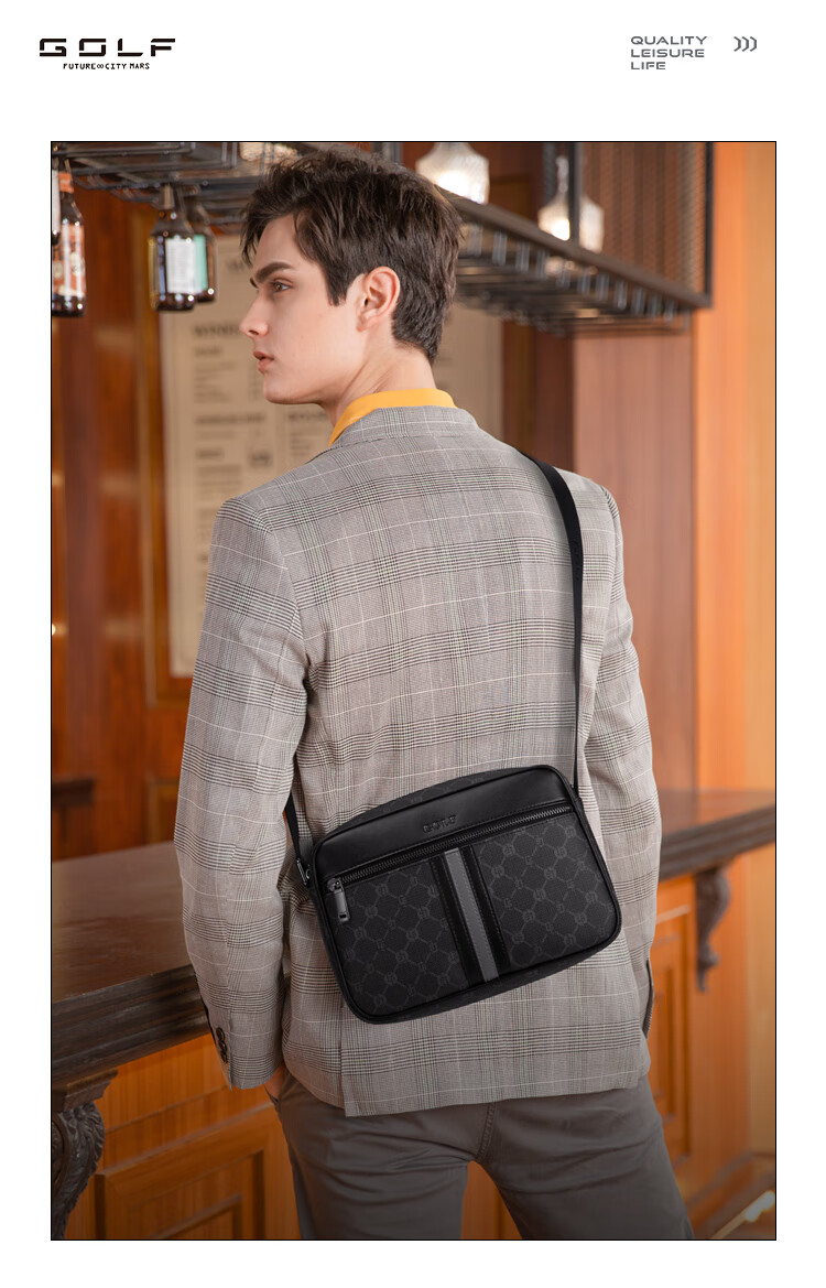 GOLF Men's Printed Single Shoulder Crossbody Bag Multi-Compartment Waterproof Business Commuter Bag for Phone and iPad 4