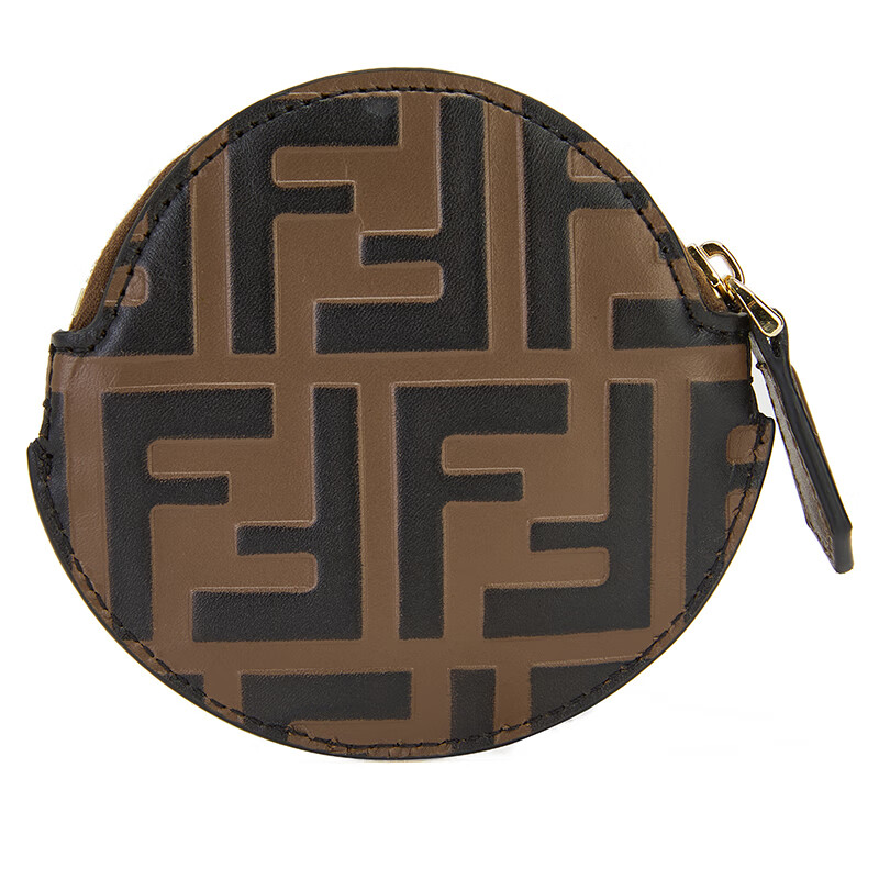芬迪fendi 女士棕色牛皮ff压花圆形零钱包 8m0444 aafm f13vk