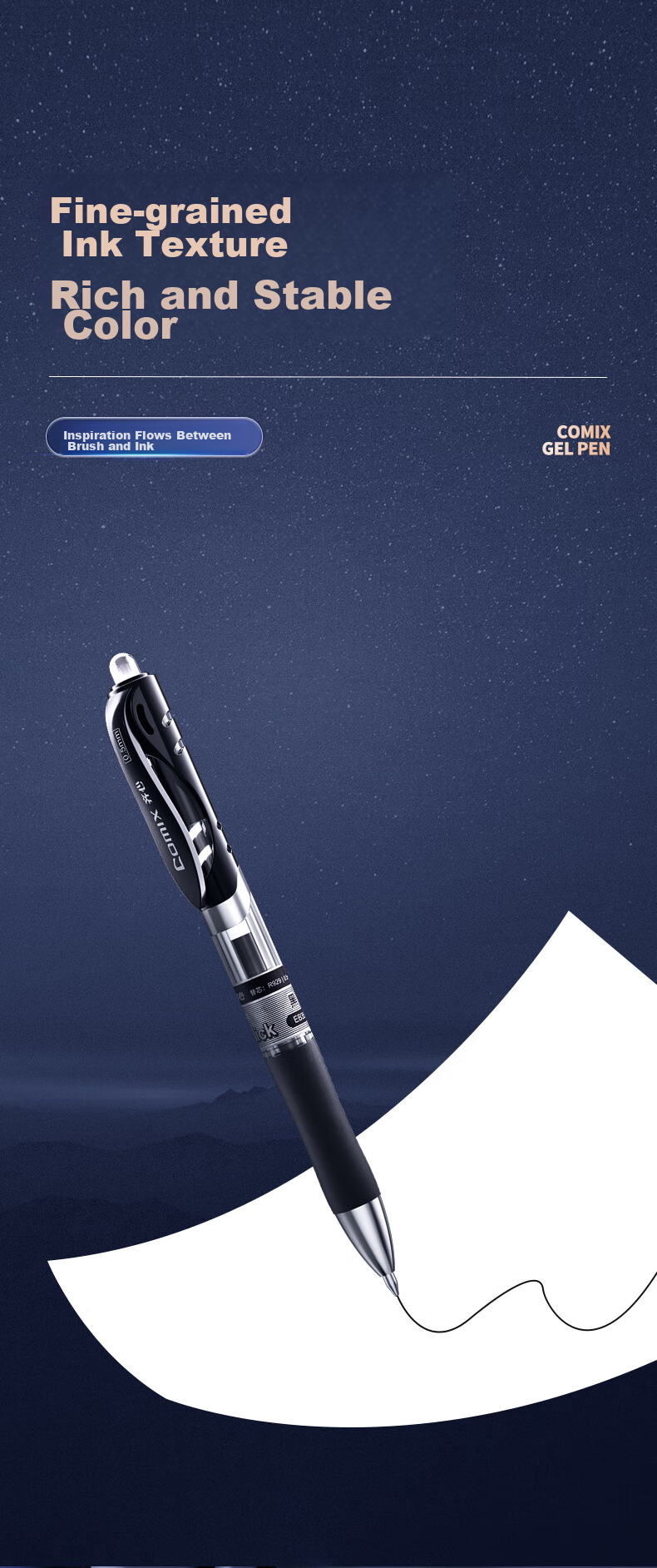 COMIX Gel Pen, Retractable Pen, Bullet Tip/water-Based Pen/0.5mm Conference Signing Pen, Black (10 Pens + 10 Refills), Exam Practice Kit EB19 2