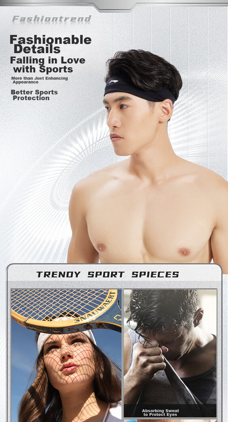 Li-Ning Sports Headband for Men And Women, Sweat-Absorbing Running Headband, Basketball Sweat-Stopping Band, Fitness Running Sweat-Guiding Headband, Trendy Headband 3