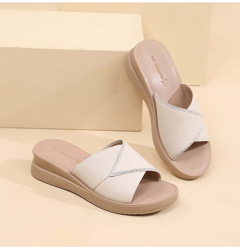RED DRAGONFLY Women's Slippers, Summer Outdoor Wear, Thick-Soled Wedge Sandals, Soft-Bottom Leather Flat Slippers, WTK233791 8