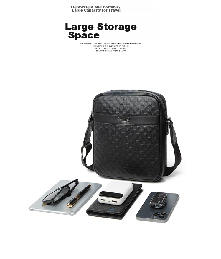 CROCODILE Top-Grain Leather Plaid Business Casual Shoulder Bag, Men's Vertical Crossbody Bag XT2045, Gift for Boyfriend 6
