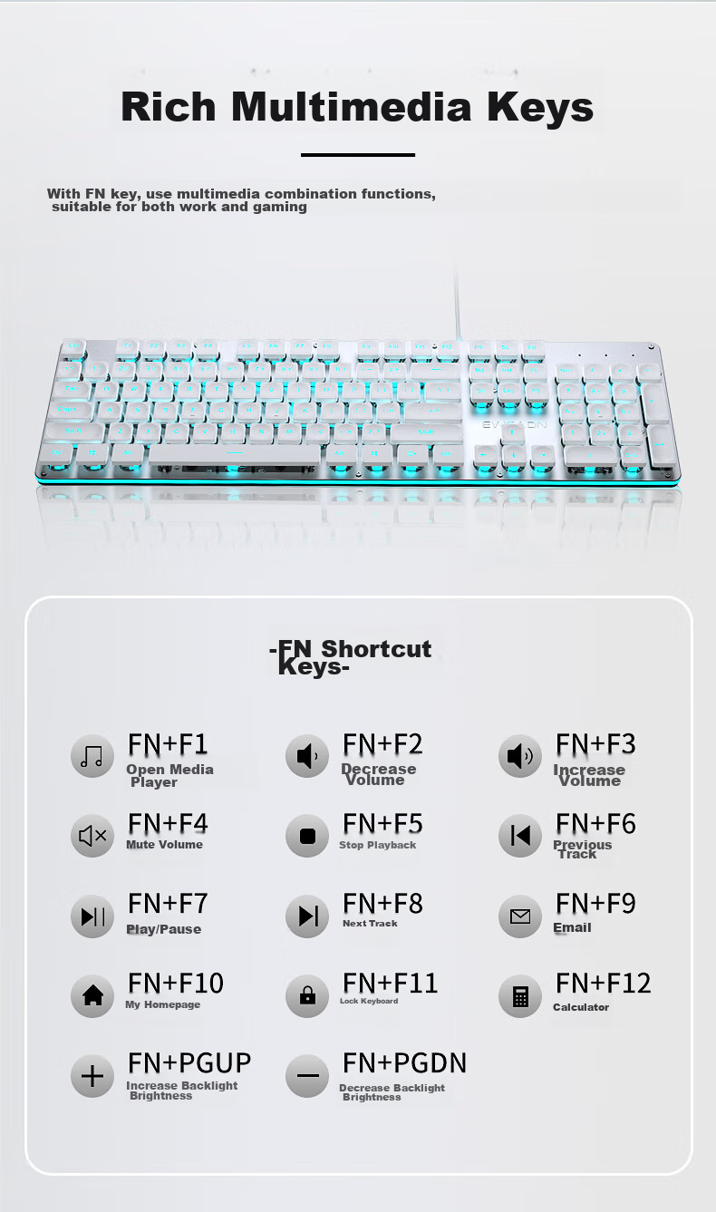 EWEADN GX710S Mechanical-Feel Wired Keyboard, Wireless Office Desktop Computer Laptop 104-Key Mouse Set, Low-Profile Membrane Gaming E-Sports Mouse Peripherals 15