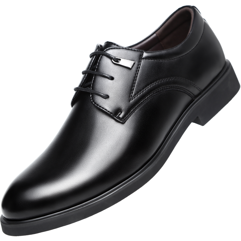 BEIOUTU Leather Shoes for Men, Formal Shoes, Fashionable Office Lace-Up Versatile Business Casual Shoes, Low-Top Men's Shoes, 8021 Black, Size 43