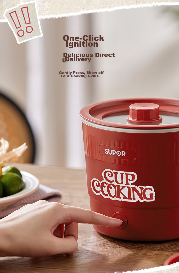 SUPOR Electric Cooking Pot Small Electric Hot Pot Single Student Dormitory Mini Cooker Non-Coated Stainless Steel Noodle and Instant Noodle Pot Electric Steamer H16YK493A 18