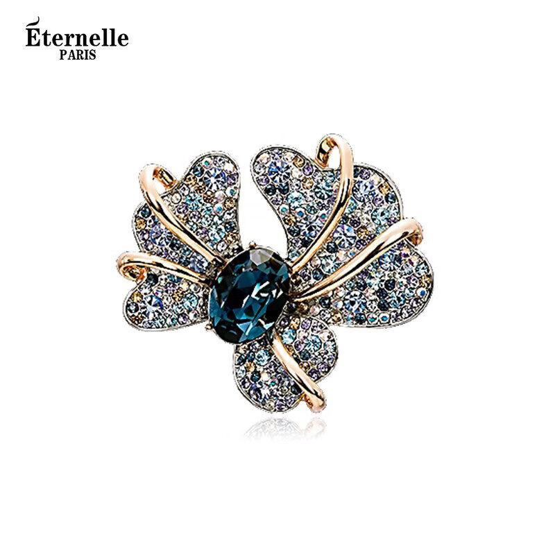 Eternelle French Eternal European Vintage Iris Brooch, High-End Jewelry for Women, Austrian Crystal Corsage, Elegant Blue