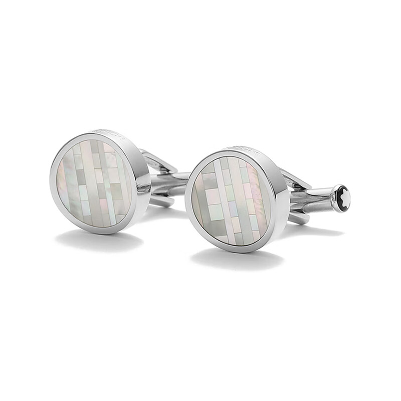 万宝龙 montblanc 男士钢圆形袖扣银色 109499