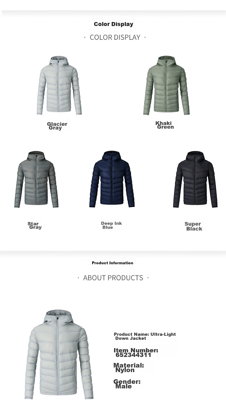 361° Men's Down Jacket Autumn Winter New Lightweight Short Warm Hooded Sports Inner Layer 652544302D-4 40