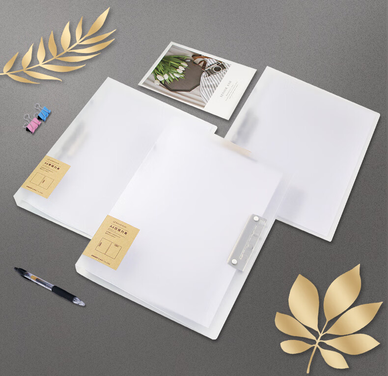 Jindeli A4 Simple File Folder, Single Strong Clip, Large Capacity Document Folder, Exam Paper Storage for Students, Matte Thickened Transparent Board, Office Supplies AF822 7