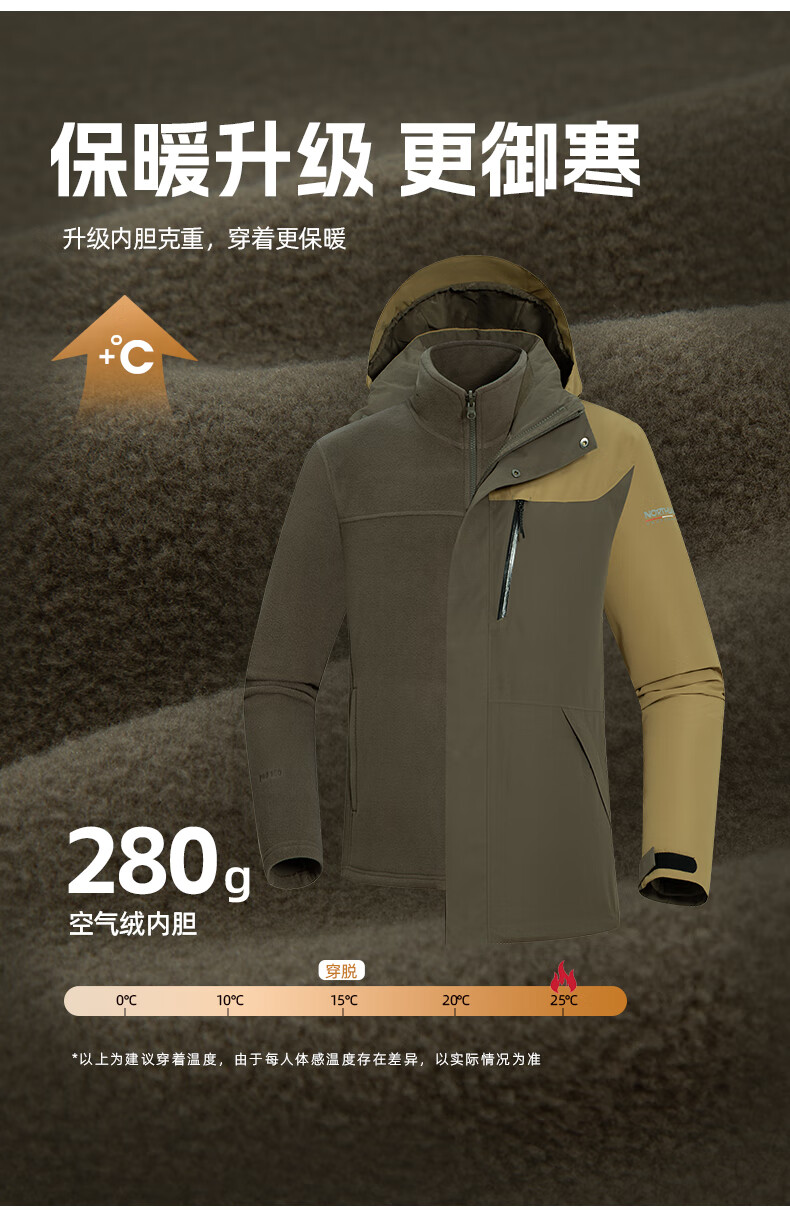 NORTHLAND Outdoor Men's Three-In Jacket, Windproof, Water-Repellent, Warm, Cold-Resistant Coat, Hiking And Mountaineering Two-Piece Set 4