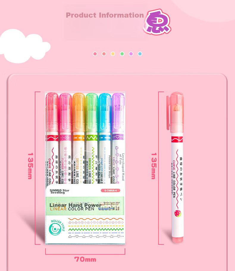Licao Multi-Color Floral Pattern Outline Pens, Curved Pens, Handwritten Newspaper Specialized Highlighters, Journal Floral Edge Pens, Emphasis Pens, 6 Floral Pattern Outline Pens, 6-Pack Set 9