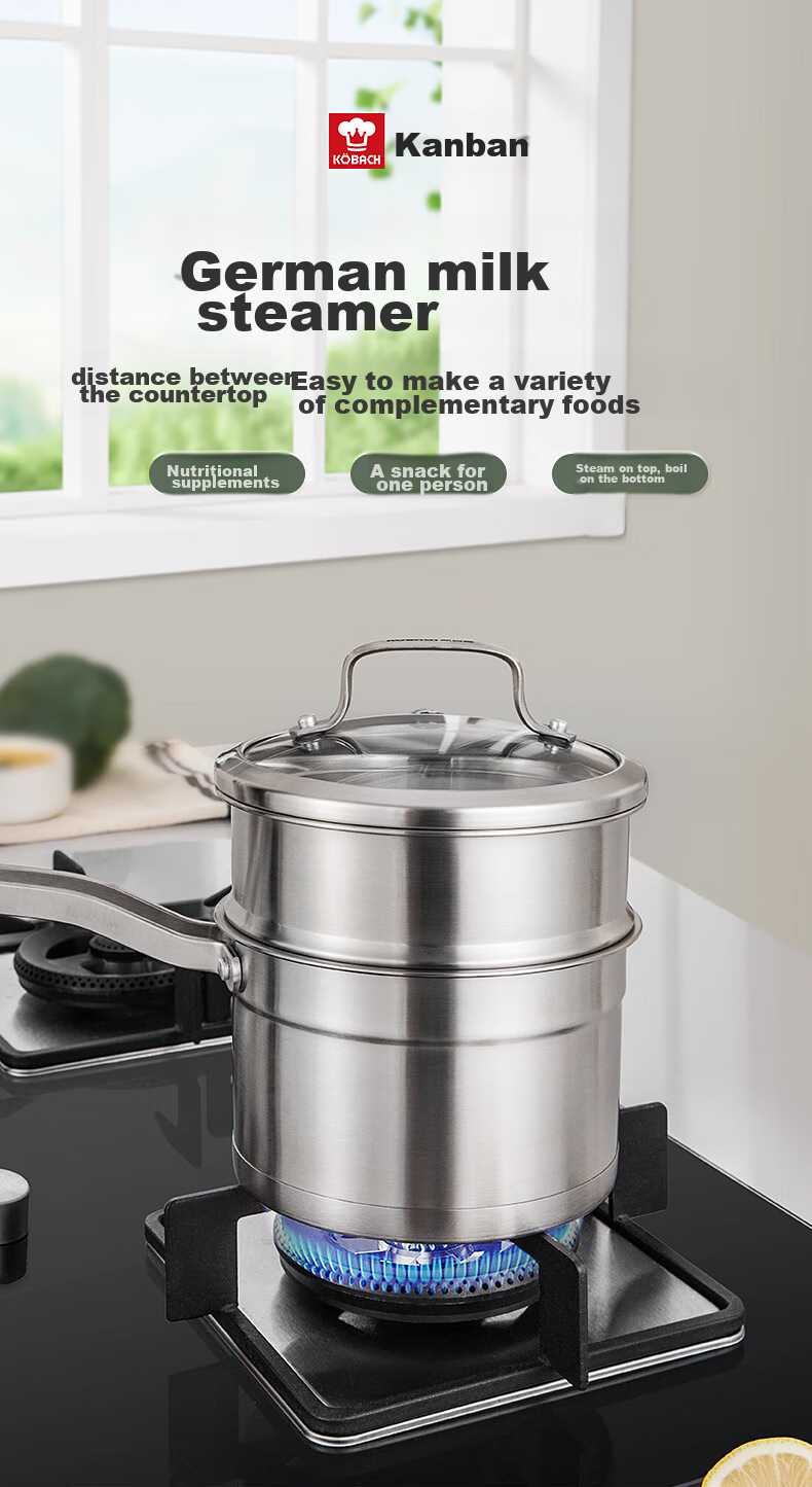 KBH Stainless Steel Milk Pot, 16cm Noodle Cooking Pot, Compatible with Induction Cooker And Open Flame, NQG18A304 1