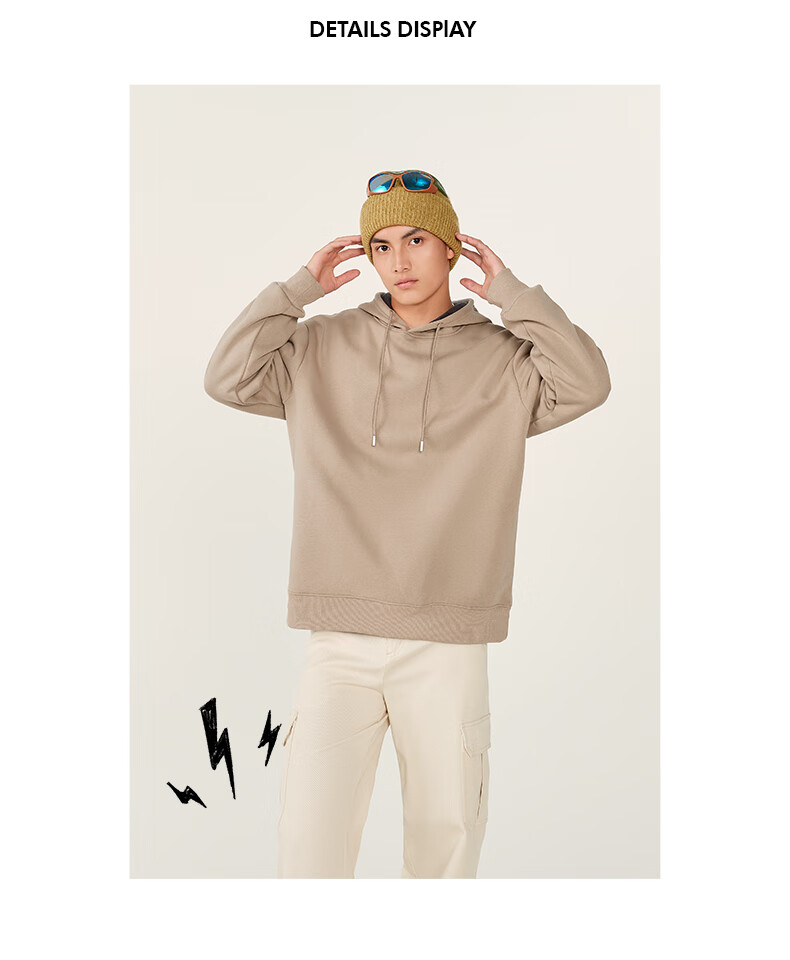 Jeanswest Men's American Style Fleece-Lined Thickened Hoodie Autumn Winter Loose Fit Large Size Warm Sweatshirt 13