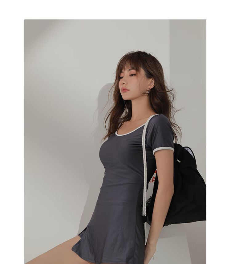 OMOM Conservative One-Piece Swimsuit for Women, Korean Style, Slimming, Tummy Control, Suitable for Hot Springs, Skirt-Like Design, Instagram Trendy Swimwear, Black, Size L 5