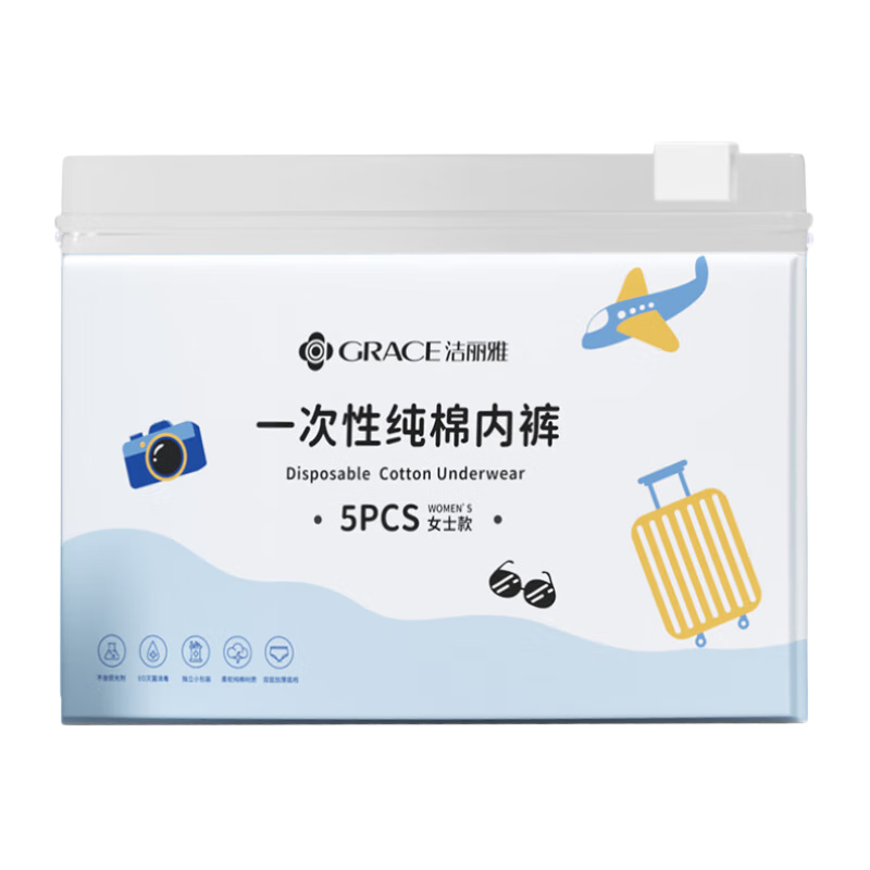 Grace Disposable Cotton Underwear for Women, Travel Sanitary Panties, Postpartum Disposable Shorts, Portable Individual Pack of 5 - XL
