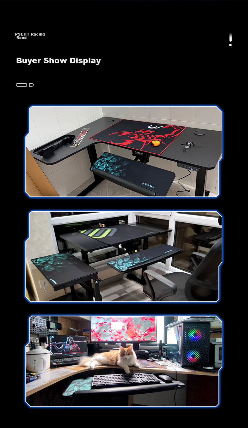 PSEAT Adjustable Keyboard Tray for Computer Desk, Ergonomic Gaming Desk with Rotating Keyboard Stand, Universal Fit 17