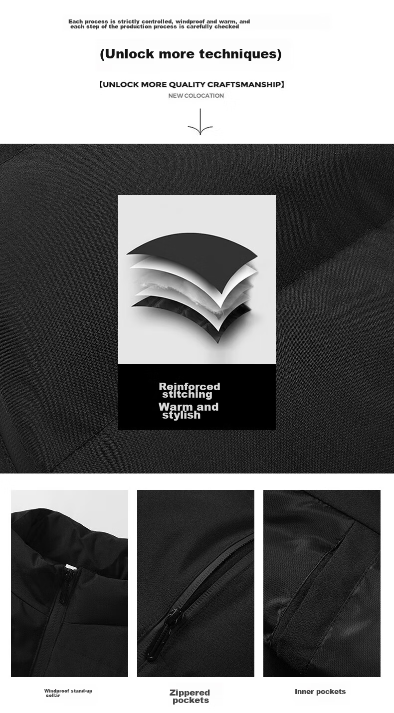 Huili Cotton Vest for Men, Autumn And Winter Warm Thickened Outer Wear, Men's Stand-Up Collar Waistcoat, Casual Cotton Clothing, Men's Wear, Black, 3XL 11