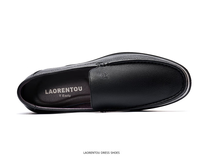 LAORENTOU Men's Leather Shoes, Business Casual Breathable Soft Upper Formal Dress Shoes, Slip-On Dad Shoes A20231 Black Size 40 15