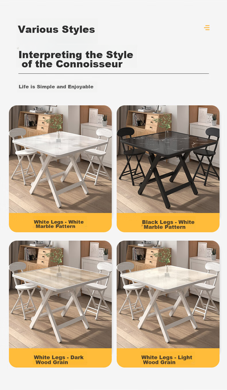 Chibailun Folding Table, Dining Table for Small Apartments, Foldable Eating Table And Chairs Set, Simple And Portable Small Square Table 11