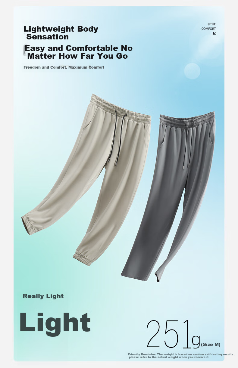 Warrior Summer Ice-Feel Tapered Pants for Men, Slimming And Heightening Effect, Loose-Fitting Trousers, Quick-Dry Thin Sports Long Pants for College Students YD 1
