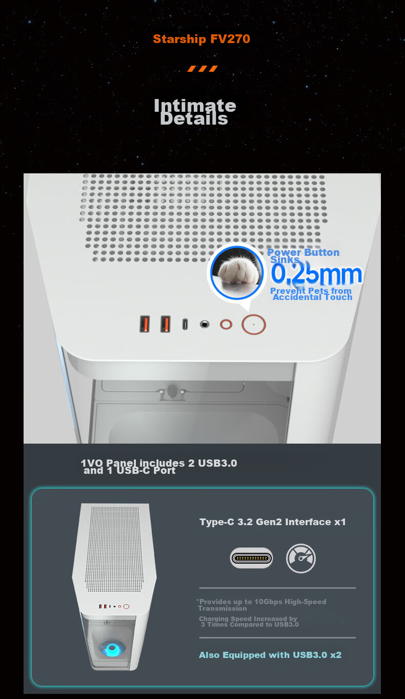 COUGAR FV270 White Gaming PC Case, Supports 360mm Water Cooling, Rotating Desk/ATX Motherboard/Four-Sided Quick Release/270° Panoramic View 12