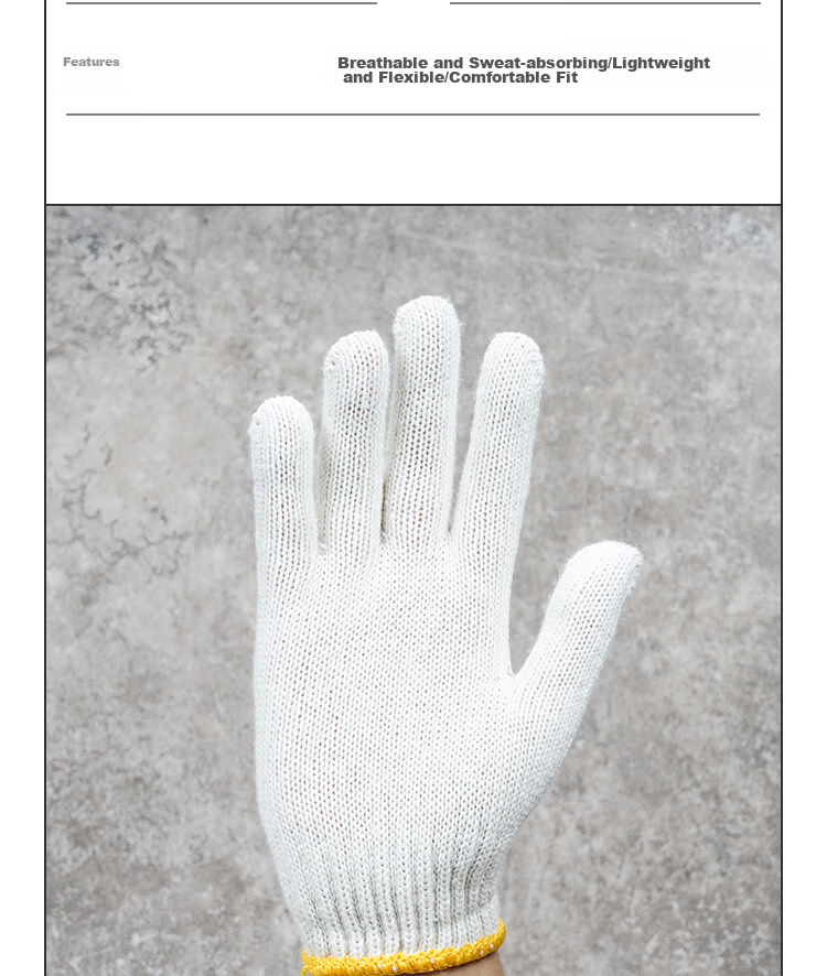 Shunxuan Safety Gloves, Non-Slip Wear-Resistant Polyester Thread Gloves, Loading And Packing Protective Polyester White Gloves SG600-D10, 12 Pairs/pack 11