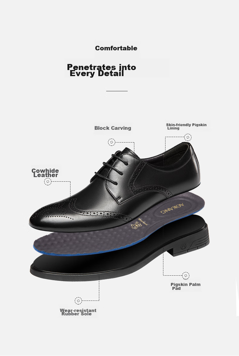 Aokang British-Style Brogue Carved Leather Shoes, Formal Business Shoes, Groom Wedding Shoes, Black, Size 43 4