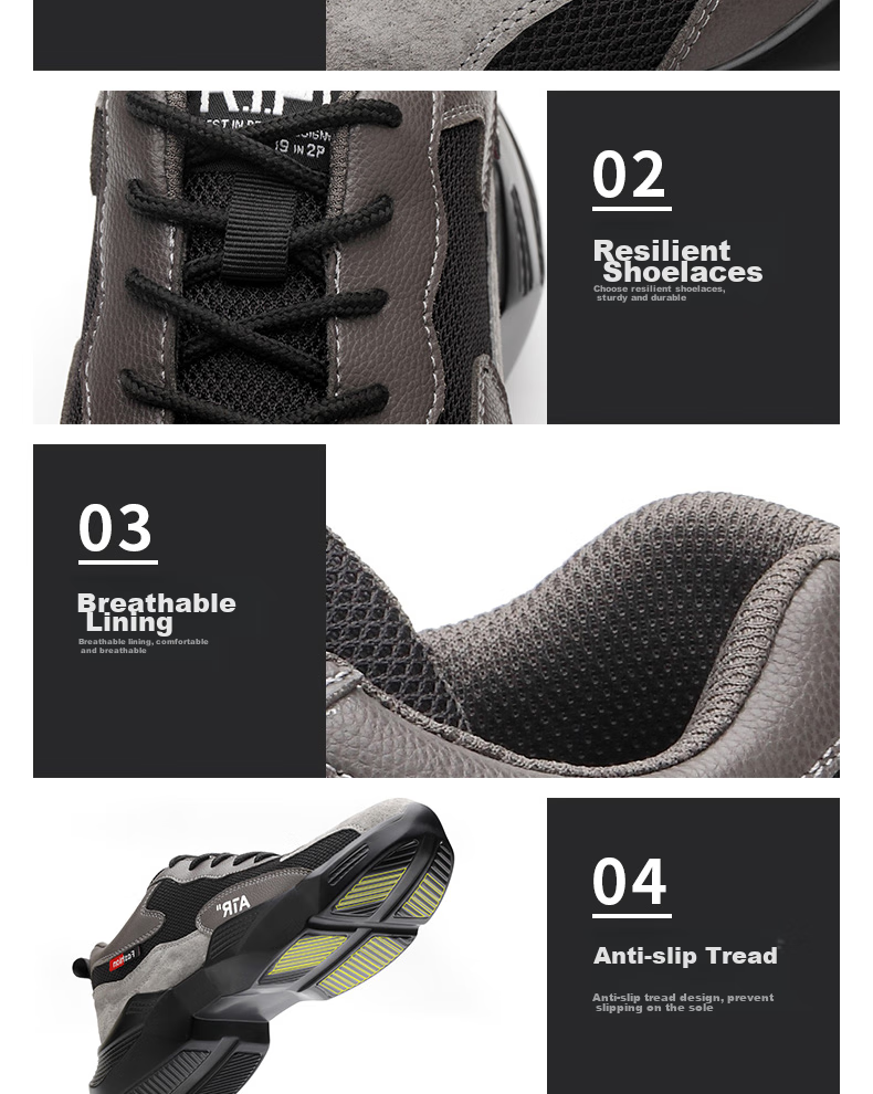 FUCHENG Safety Shoes for Men, Summer Breathable Lightweight Steel Toe Anti-Smashing Anti-Puncture Comfortable Wear-Resistant Work Safety Protective Shoes 359 Size 42 6