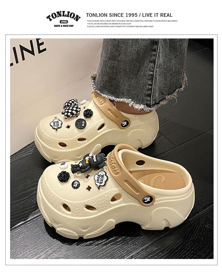 TonLion Women's Shoes 2026 Spring Summer Outdoor Sandals Ladies Closed-Toe Clogs Thick Sole Beach Shoes Black Size 40-41 1