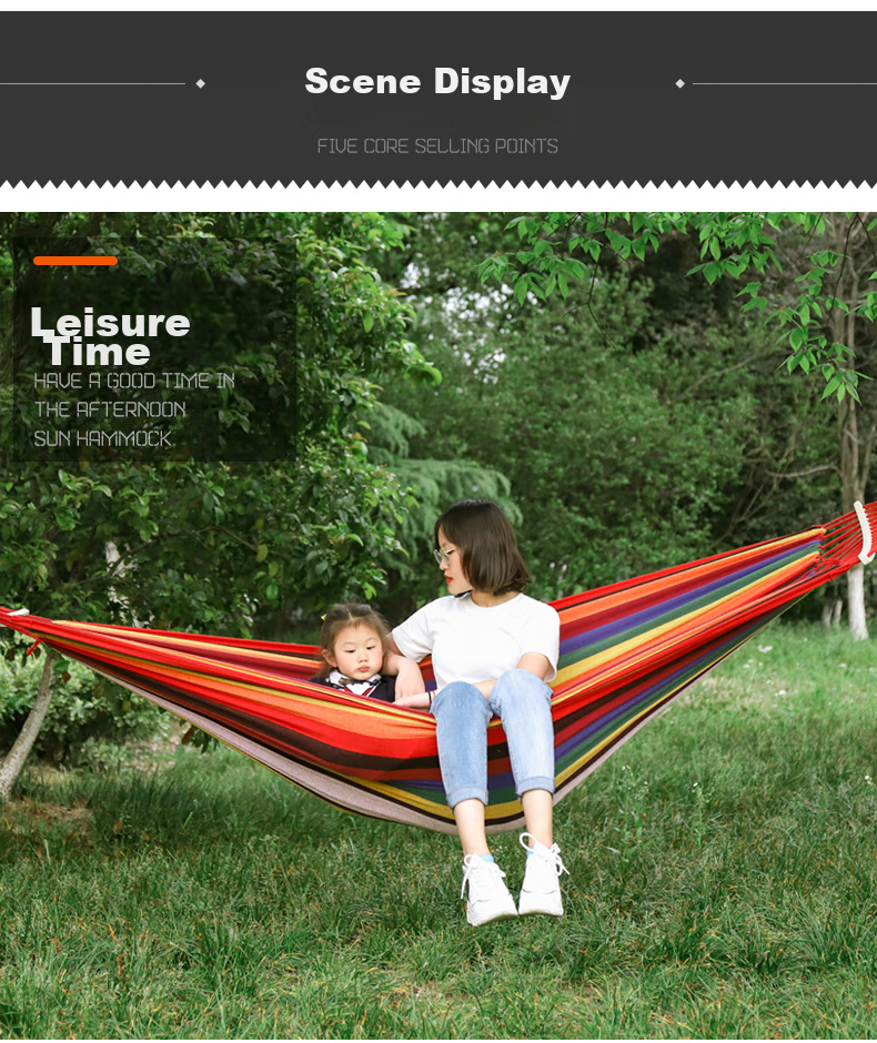 TAN XIAN ZHE Outdoor Camping Leisure Thickened Wide Canvas Hammock, Indoor Curved Wood Anti-Rollover, Single Red Crescent Hammock 8