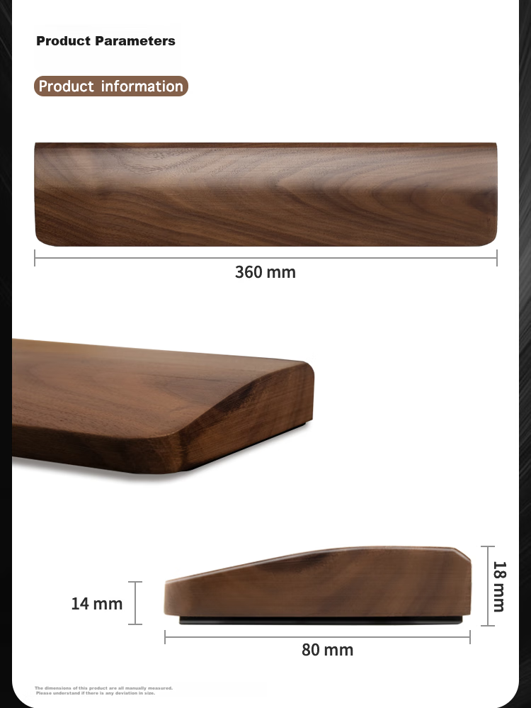 EXCO Black Walnut 104-Key Wooden Keyboard Tray Rounded Edge Mechanical Keyboard Wrist Rest Computer Palm Support Mouse Pad Gaming Wooden Wrist Pad Large 108-Key 0620 13