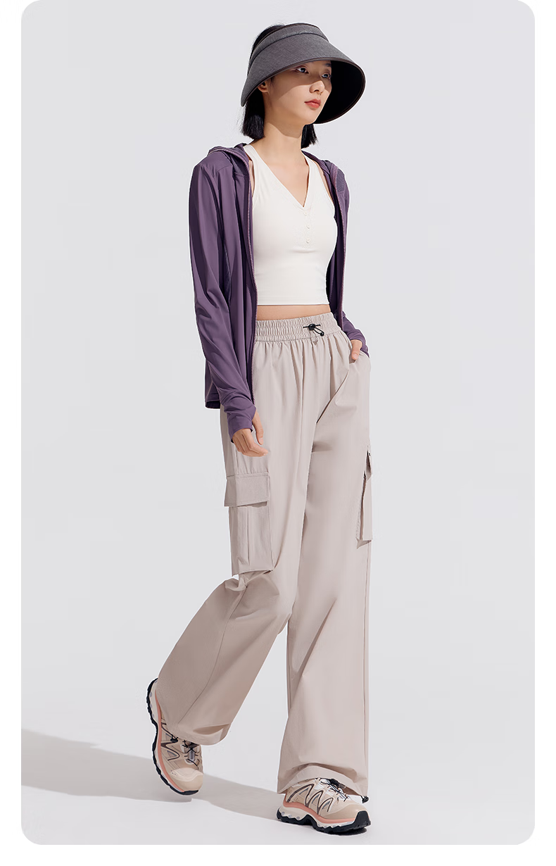 VVC Women's Casual Pants, Spring And Summer Sun Protection Cargo Pants, Wide-Leg Two-Way Wear, Quick-Dry Cool Feeling Patrol Pants, Olive Green, M 6
