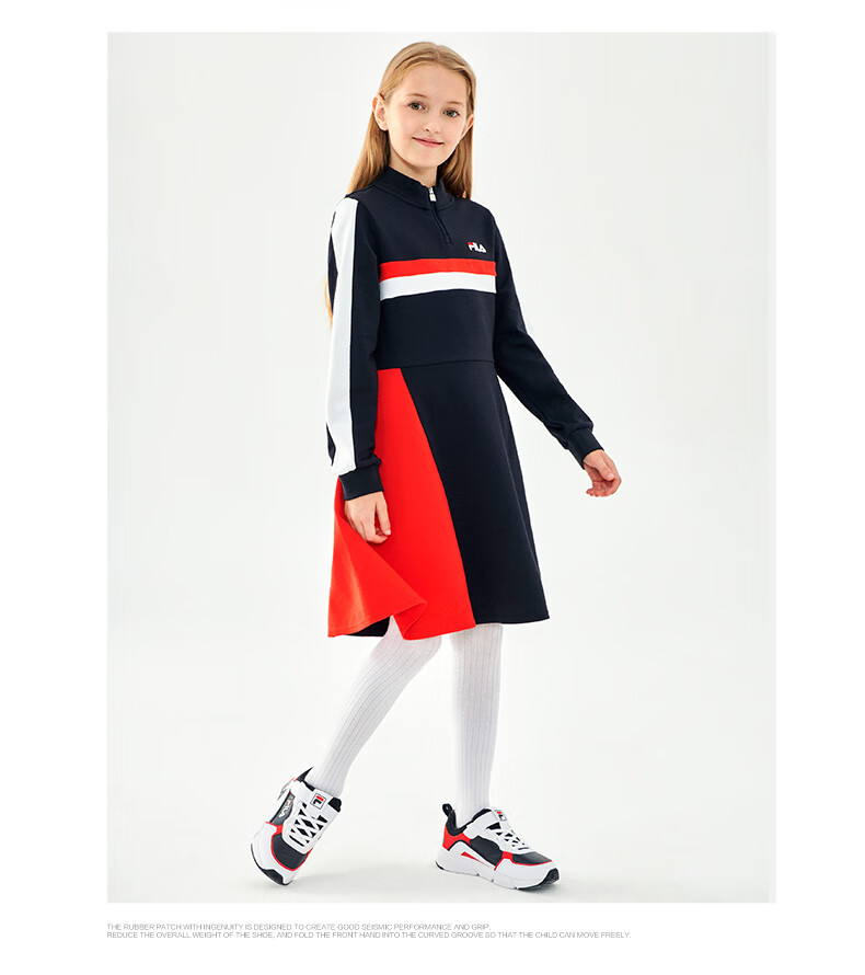 fila斐乐童装女童针织连衣裙2021年秋季款中大童时尚儿童上衣潮160