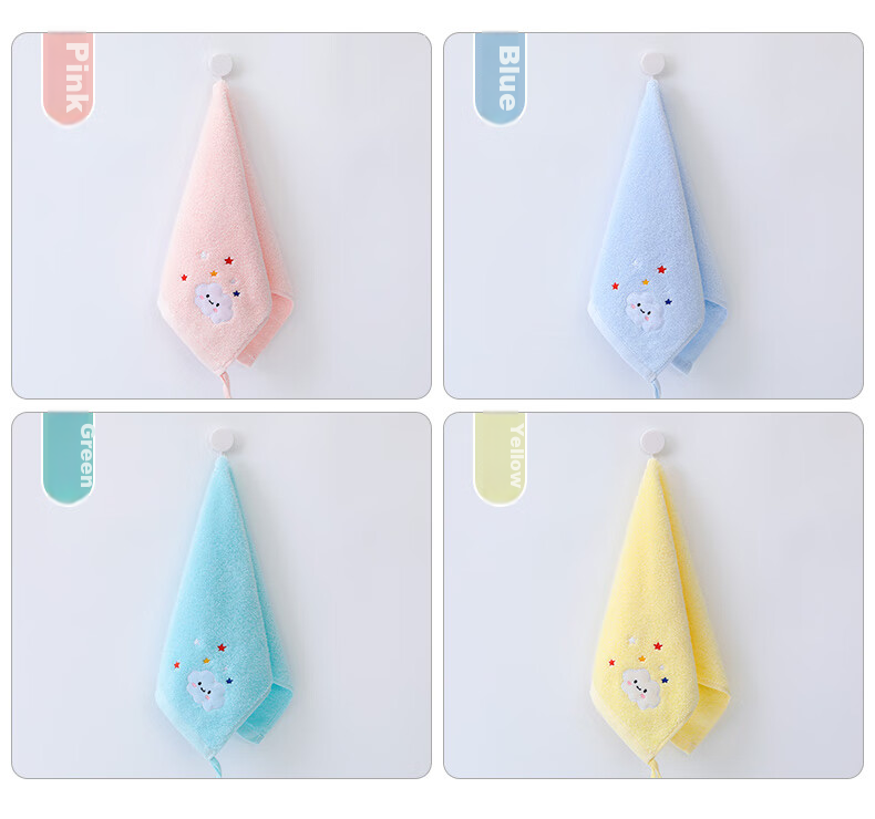 Grace 7A Grade Children's Pure Cotton Antibacterial Square Towel, 3-Pack, Baby Pure Cotton Drool Bib, Face Towel, 34*34cm 10