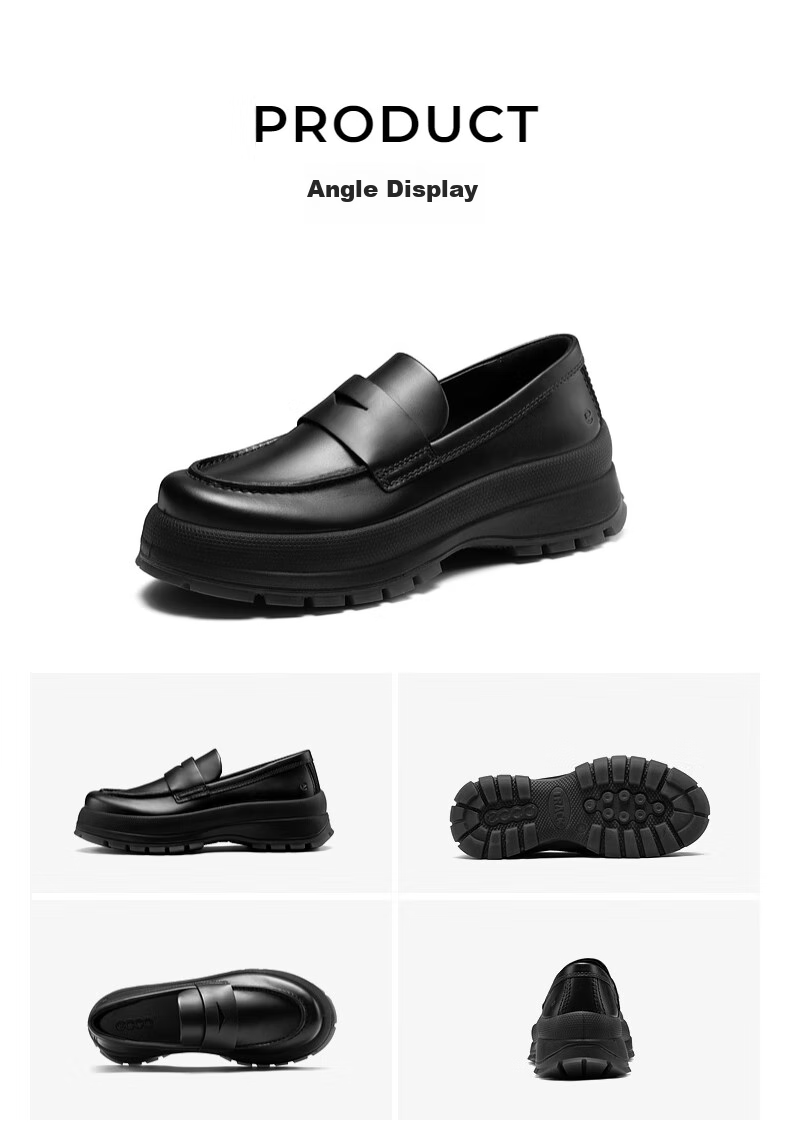 ECCO Loafers, Fashionable Thick-Soled Heightening Casual Leather Shoes for Women, Zunji 30 Women's Shoe Series 220723, Black, Size 37 4