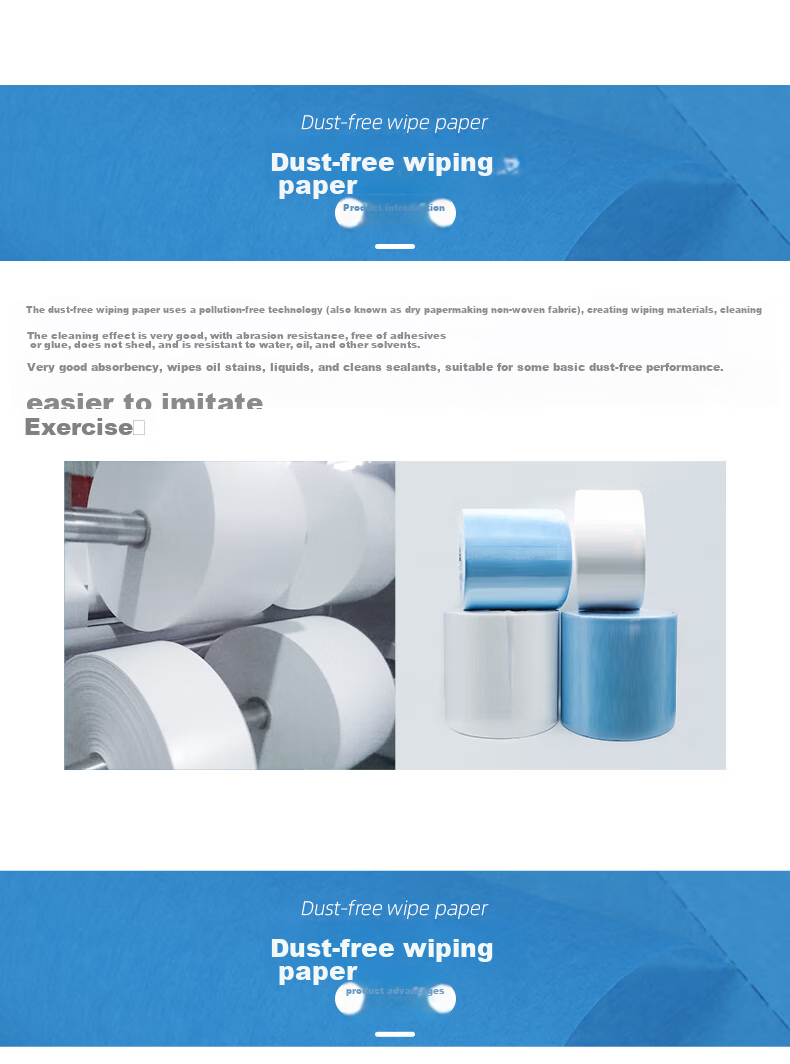 Beifute Lint-Free Wiping Paper, Dust-Free Paper, Dust Removal Non-Woven Industrial Cleanroom Roll Paper, Laboratory Oil And Water Absorbent Large Roll Paper, Blue, 25*38cm, 500 Sheets 3