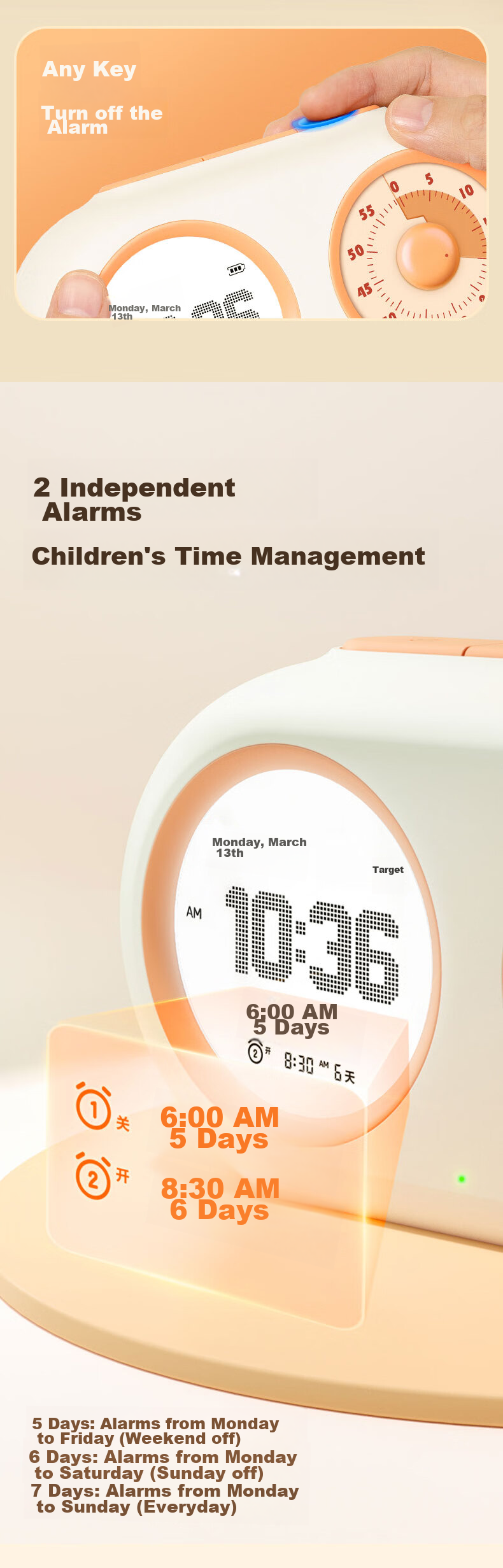 Deli Visual Smart Alarm Clock Timer, Student-Specific Wake-Up Device with Backlight Bedside Clock And Thermometer, Essential for Back-To And Graduation Seasons, LE107 White Gift 24